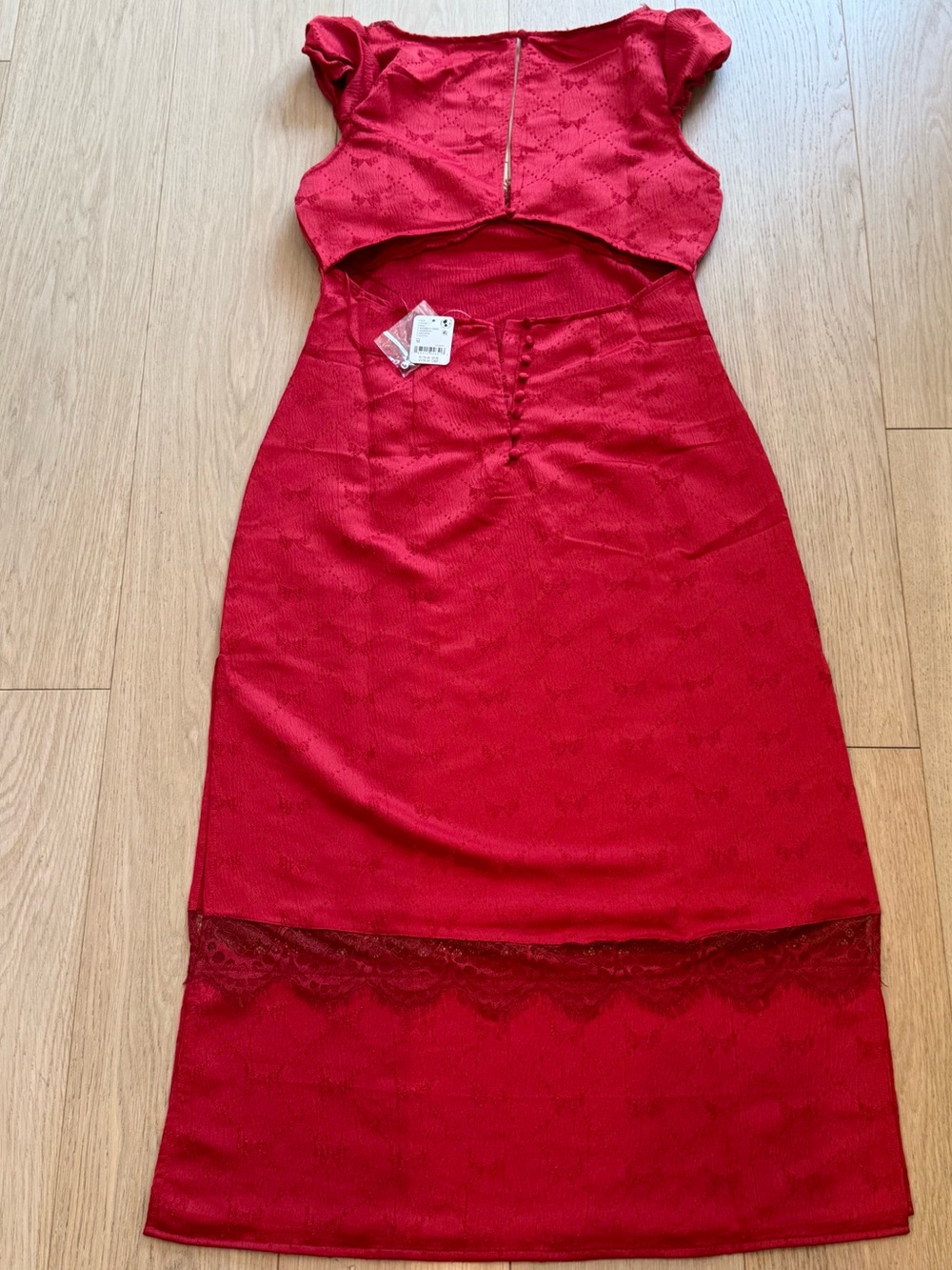 Free People Foolish Heart Midi Dress Red Dahlia Combo Size M Lace Romantic Sexy - Picture 3 of 7